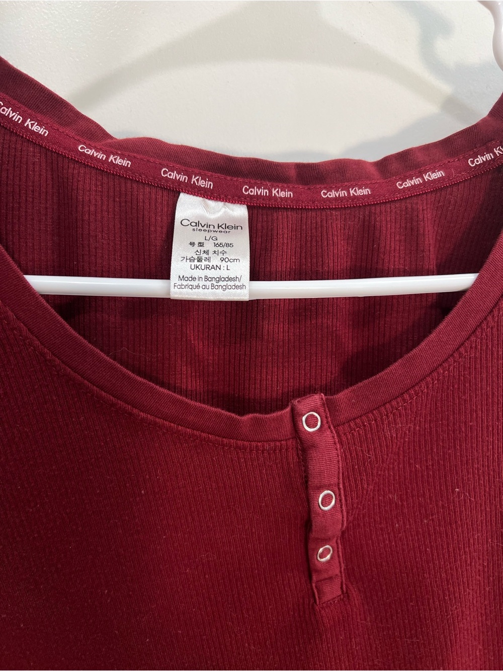 Calvin Klein Long-Sleeve Henley Top - Burgundy - Picture 3 of 3